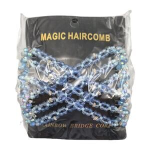 Vintage 1980s Rainbow Bridge Magic Haircomb Blue Beaded Elastic NEW